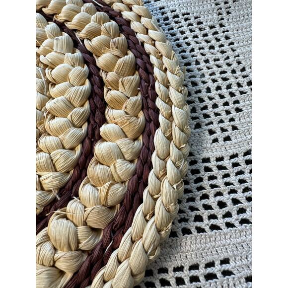 Vintage 12” Rattan Trivet Hot Pad Woven Raffia Pot Cross Stitch Duck Wall Art - Picture 4 of 7